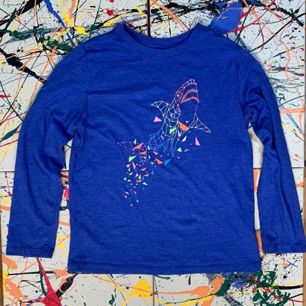 Cat & Jack blue “Techno” Shark long sleeve tee shirt.